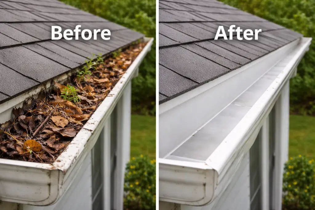 Gutter-cleaning-debris chicago illinois - B&B Roofing and Exteriors